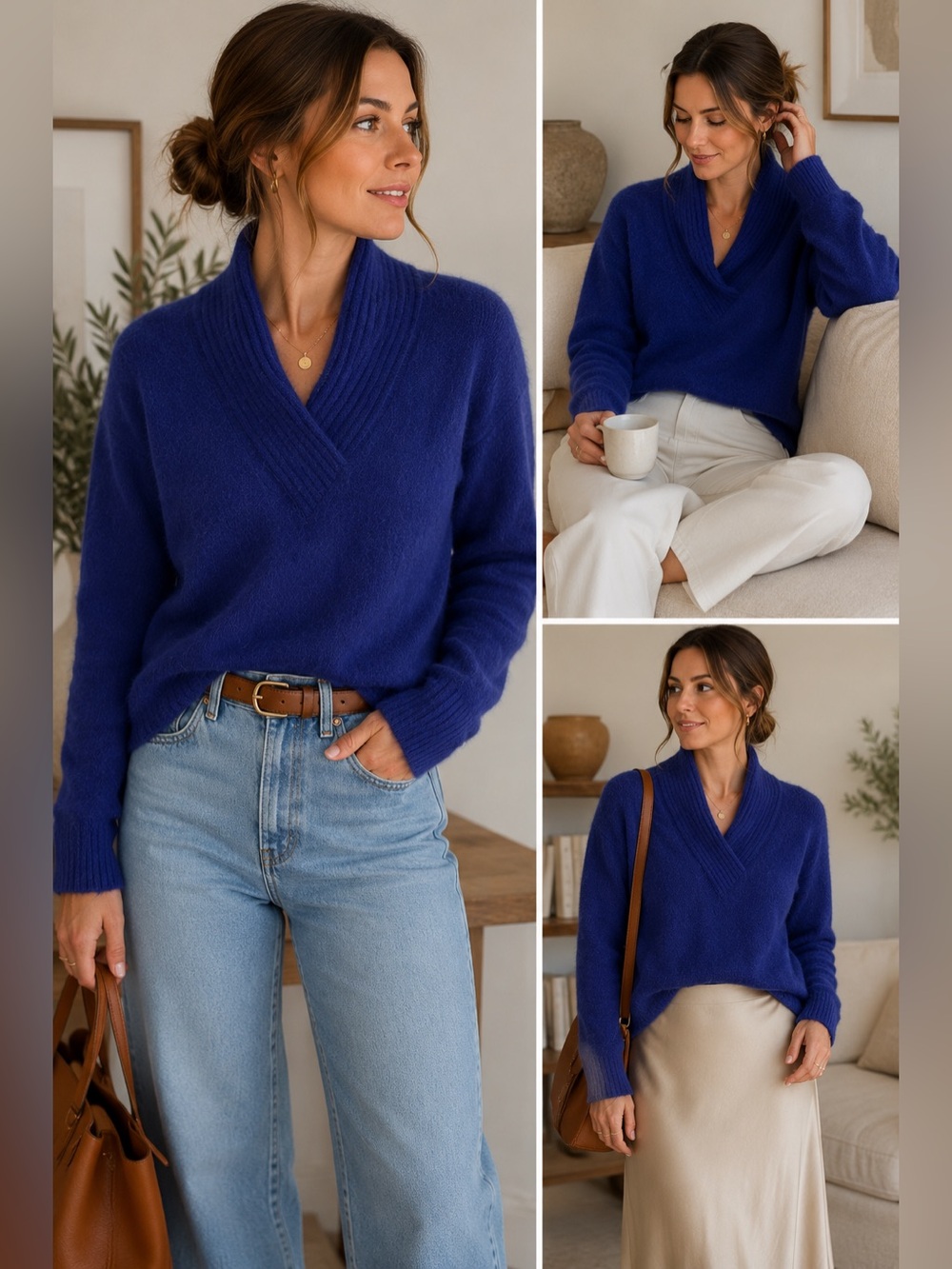Design Assets Angora Lambswool Blend Blue Sweater Large Soft Fuzzy Knit